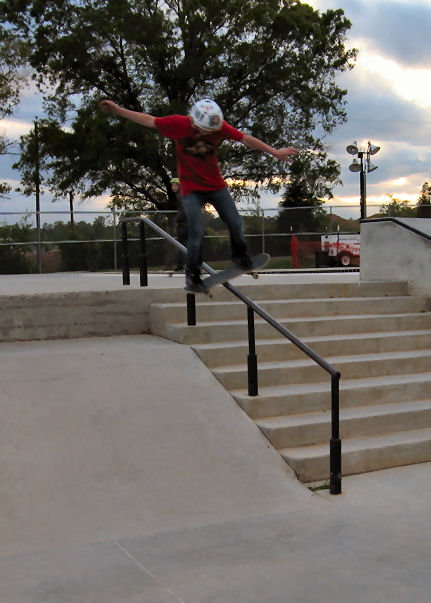 Tyson learns boardslides on the 8-stair